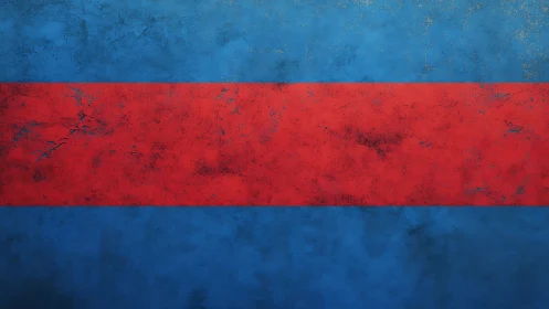 Bold red stripe cuts through textured distressed blue field