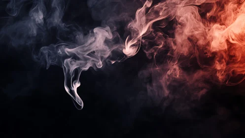 Bicolored smoke plumes intertwine over deep black void.