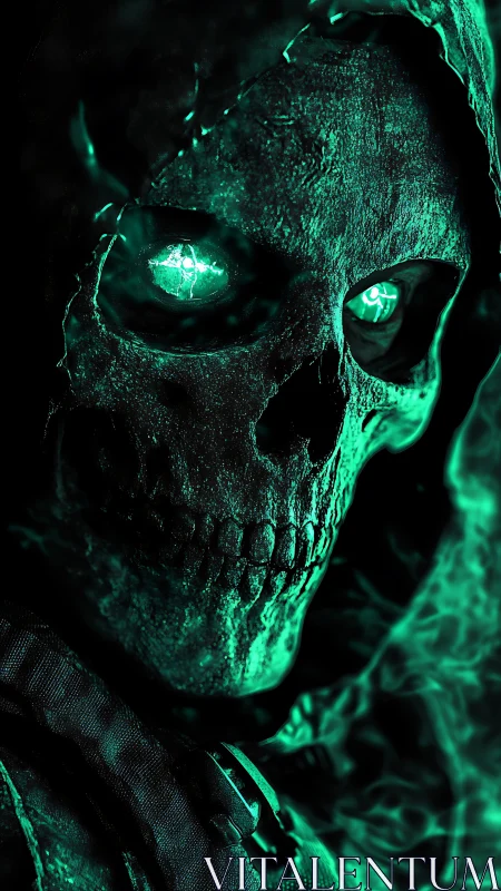 Neon skull warrior glows with spectral radioactive energy.