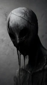 Haunting dark figure stands in cracked shadowed silence