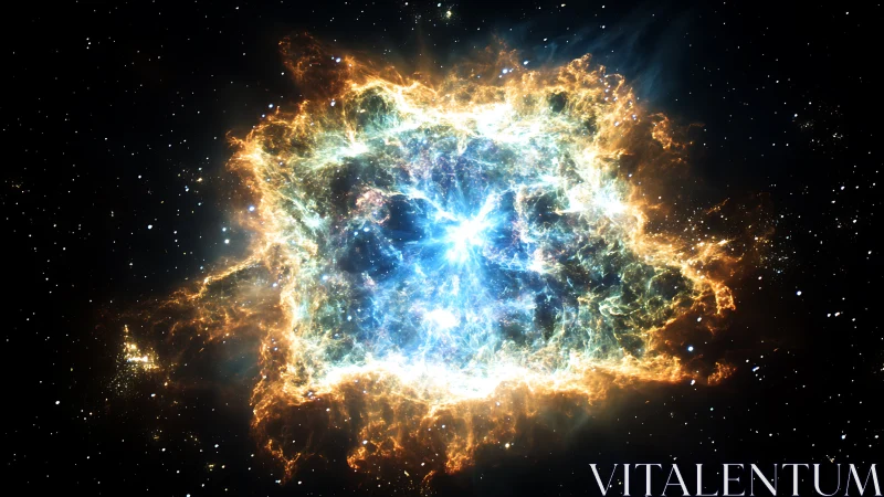 Stellar nebula eruption with electric blue core glow.