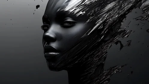 Parametric disintegration of glossy synthetic portrait surface.