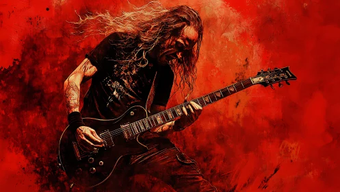 Fiery rock guitarist unleashes a roaring solo on stage