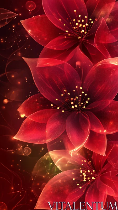 Luminous ember blossoms drifting through a velvet night sky.