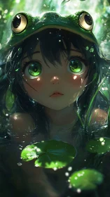 Amphibious anime portrait captures reflective wetland lighting