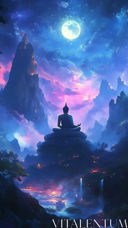 Moonlit sage steadies a dream-bright valley of clouds