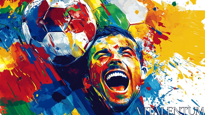 Explosive multicolor portrait shows jubilant football header impact
