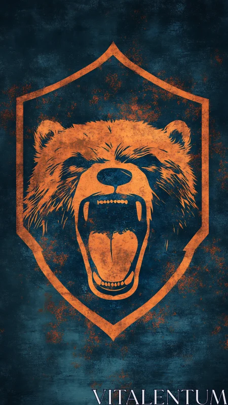 Roaring bear emblem in distressed orange on textured navy field