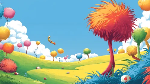 Luminescent Surreal Landscape With Chromatic Spherical Flora.