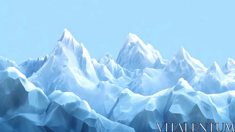 Polygonal ice mountain range extends under clear blue sky