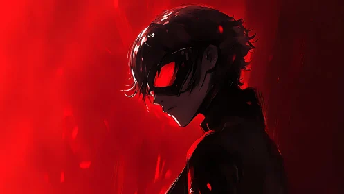 Masked vigilante profile in red backlight digital painting.