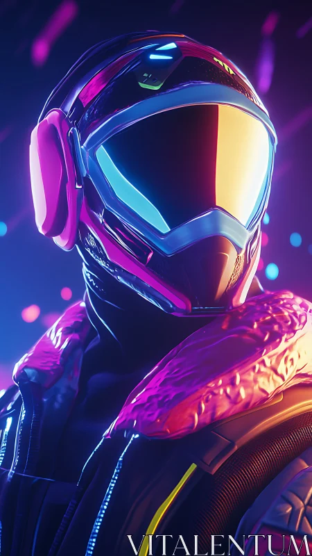 Neon-suited space explorer glowing in soft futuristic light.