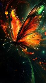 Starlit emberwing butterfly sails through neon cosmic night
