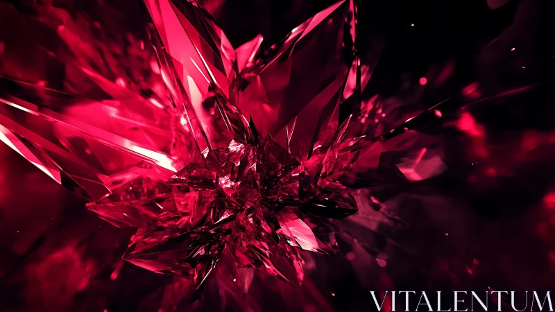 Vivid Abstract Red Crystal Explosion in Digital Art Style.