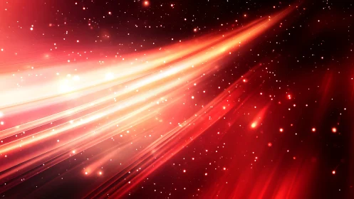 Red light streaks across dark abstract starry field.