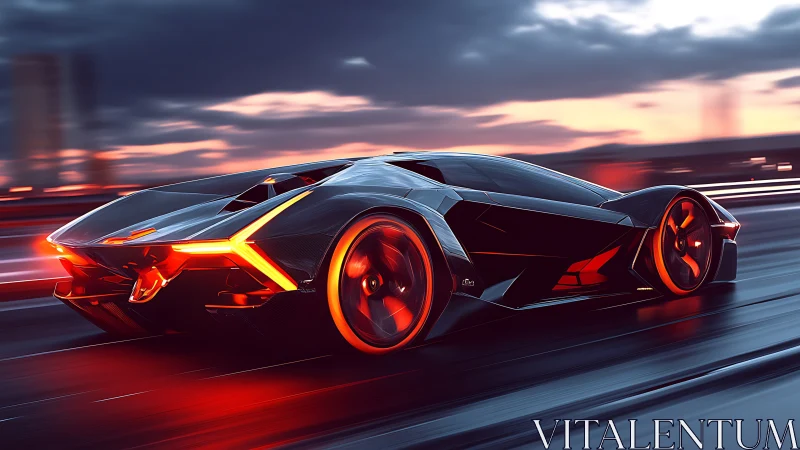 Aerodynamic neon hypercar in high-velocity motion study.