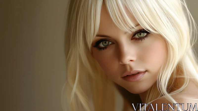 Soft light lingers on emerald eyes and silken blonde strands