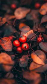 Autumn macro study isolates scarlet berries in shallow focus
