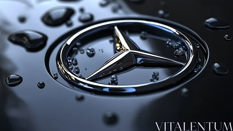 Chrome star rises from raindrops on midnight car paint