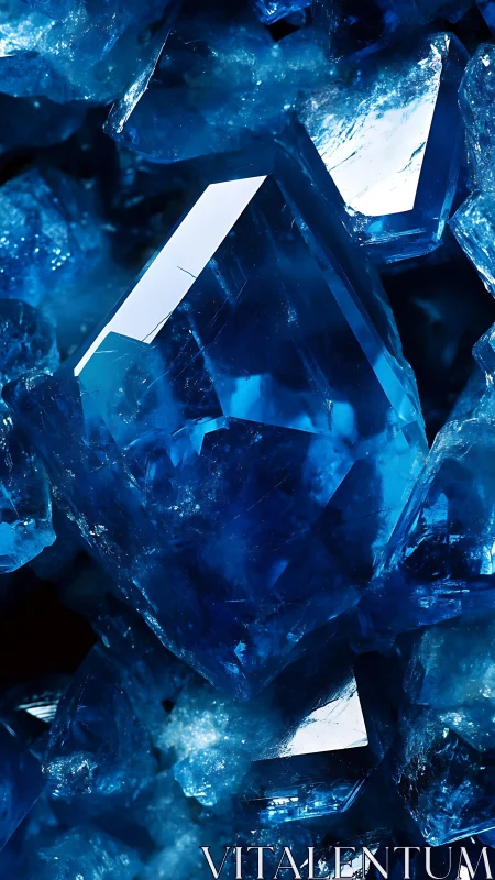 Deep blue crystal cluster shows sharp reflective facets