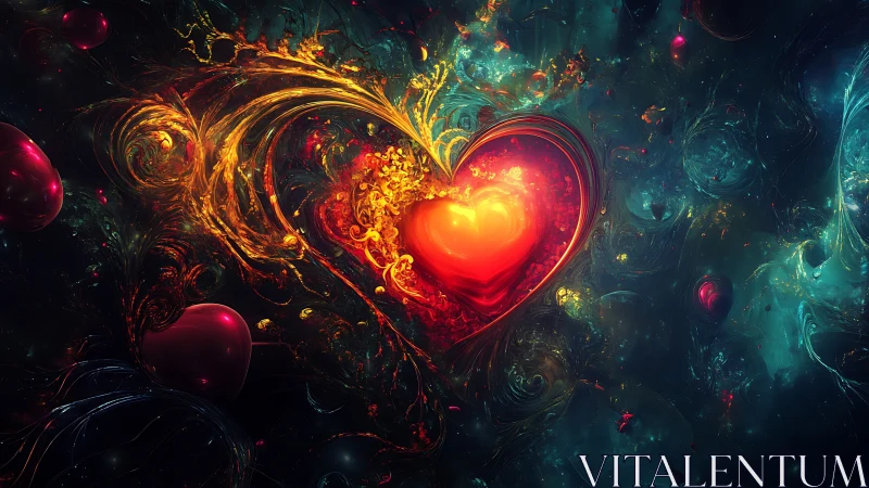 Luminous Heart Bursts Through Ethereal Cosmic Patterns