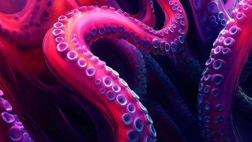 Glowing octopus tentacles curl through a dreamy neon sea