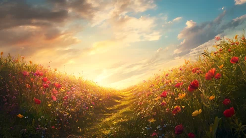 Morning light gently opens a colorful wildflower pathway