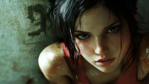 Storm-lit survivor with fierce, glassy emerald eyes.