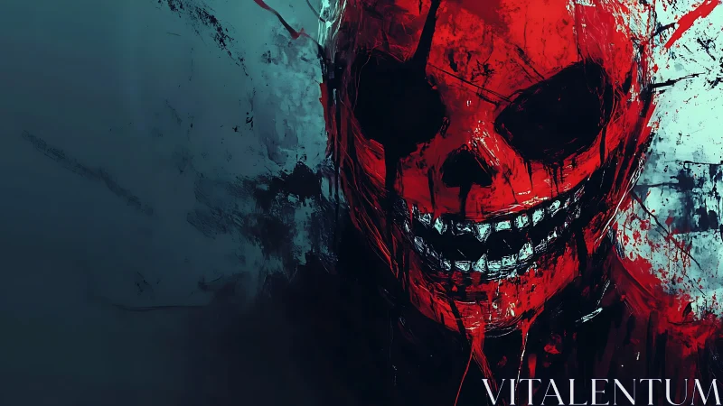 Aggressively rendered red skull portrait with chaotic painterly strokes