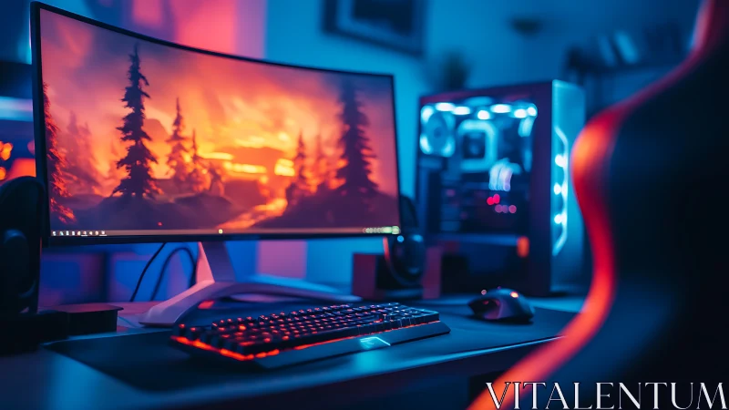 Cozy neon gaming setup glowing with immersive ambience.