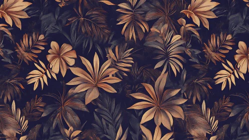 Muted copper tropical foliage pattern uses layered digital brushwork