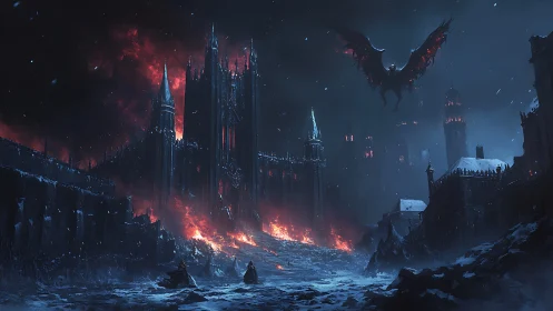Midnight siege at the burning gothic citadel of frost.
