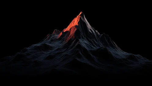 Dramatic Mountain Peak Illuminated by Red Light in Minimalist Style.