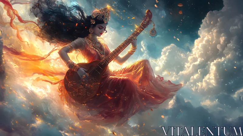 Celestial musician ignites clouds with ribbons of sacred sound.