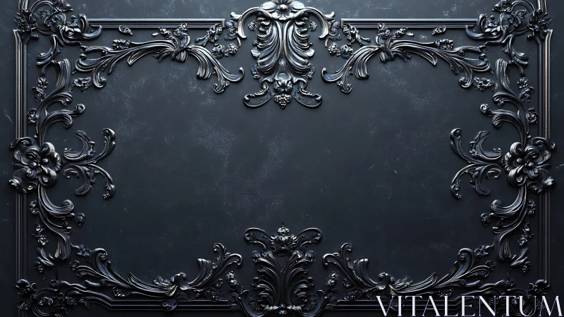 Ornate baroque frame with high-gloss black relief ornamentation.