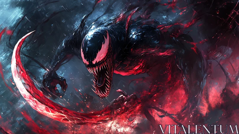 Symbiotic creature lunging through red-black energy vortex