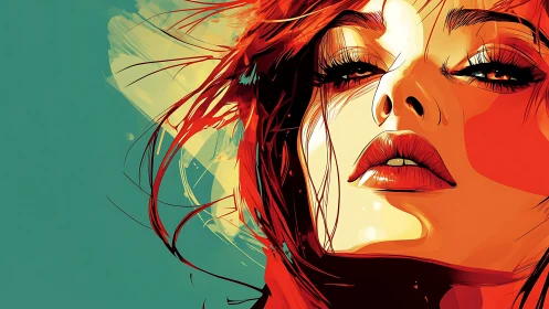 Stylized close-up portrait of woman in vivid warm tones.