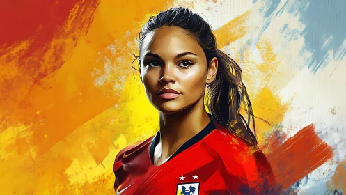 Digital portrait of female footballer against abstract bicolor field