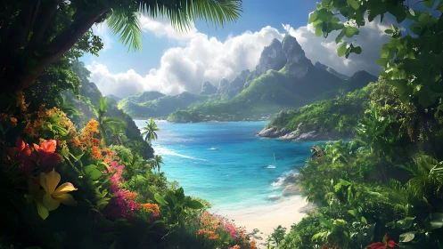 Tropical Coastal Vista with Dramatic Orographic Peak Formation.