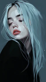 Pale-haired woman in quiet repose with cinematic lighting.