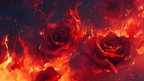 Fiery Roses Ablaze in Luminous Inferno.