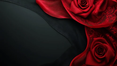Crimson Roses Against Textured Black Velvet Background.