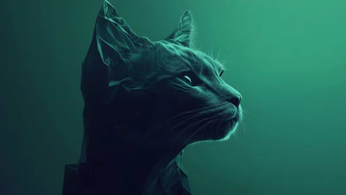 Monochromatic Feline Profile with Geometric Lighting and Tonal Gradient Rendering