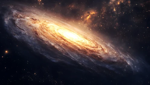 High-luminosity spiral galaxy rendered with volumetric nebular scattering