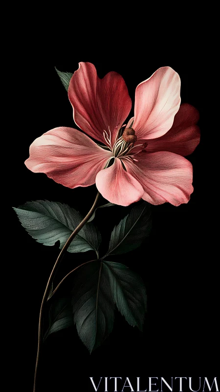 Delicate Crimson Bloom Opens Against Soft Black Backdrop