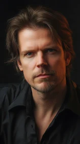 Photorealistic low-key male portrait with sculpted rim lighting.