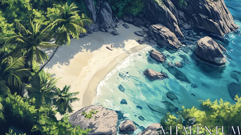 Coastal Beach Cove with Rocky Outcrops and Tropical Vegetation