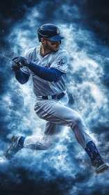 Storm-sculpted slugger swings through a swirling blue cosmos.