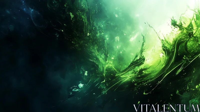 Vivid Green Abstract Energy Swirl in Digital Art Style.