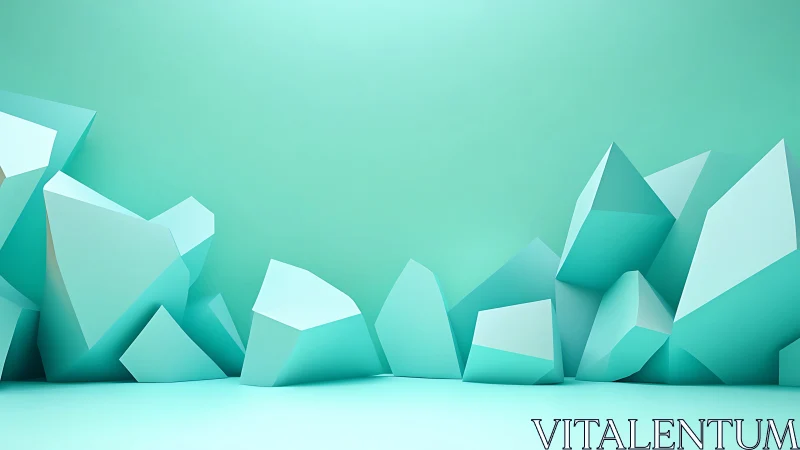 Geometric turquoise low-poly crystal forms in empty space.